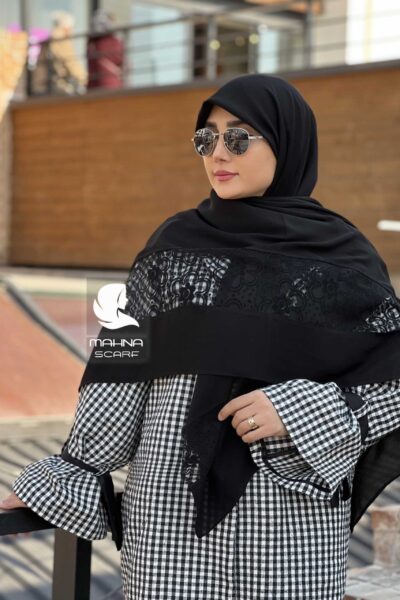 روسری مشکی کرپ حریر توردار