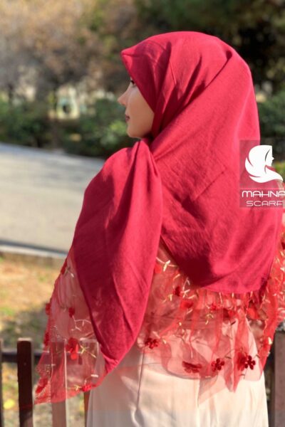 روسری تور گلدوزی قرمز