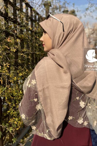 روسری تور گلدوزی نسکافه ای