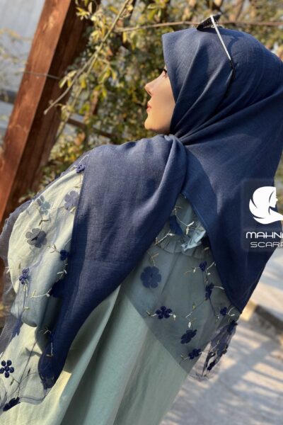 روسری تور گلدوزی سورمه ای