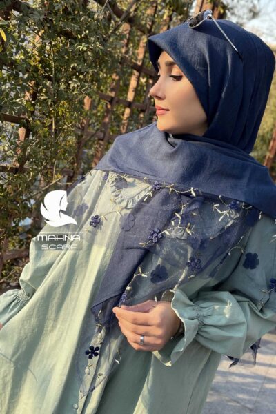 روسری تور گلدوزی سورمه ای