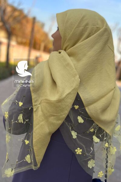 روسری تور گلدوزی زرد