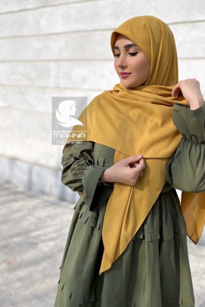 روسری کرپ حریر خردلی