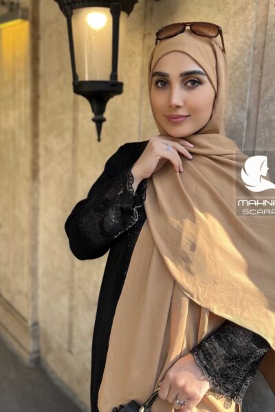 شال کلاهدار کرپ حریر شتری