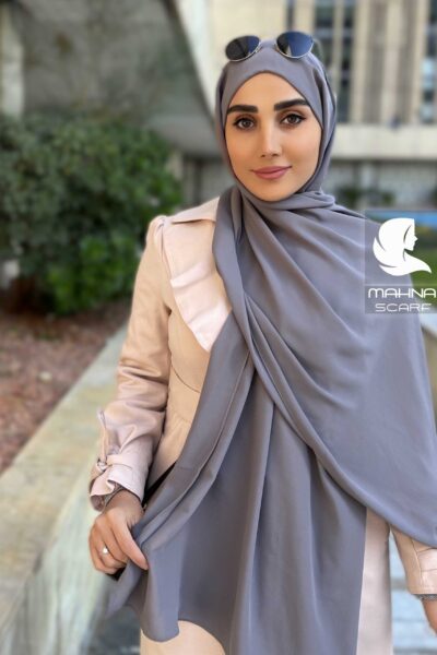 شال کلاهدار کرپ حریر طوسی