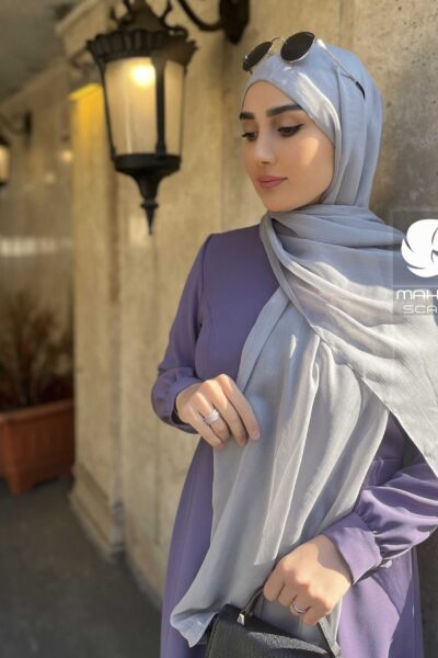 شال کلاهدار کریشه حریر طوسی