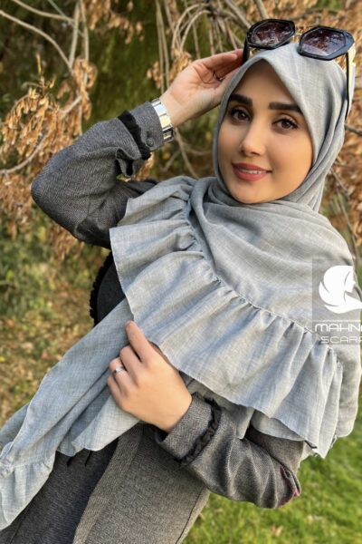 روسری چیندار طوسی روشن