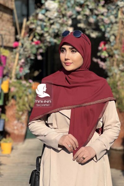 روسری کرپ حریر زرشکی حاشیه دار
