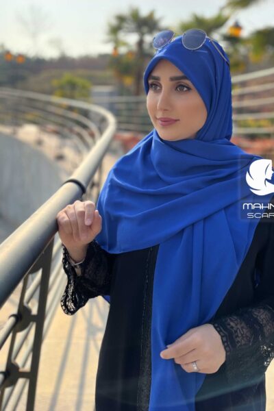 روسری کرپ حریر آبی کاربنی
