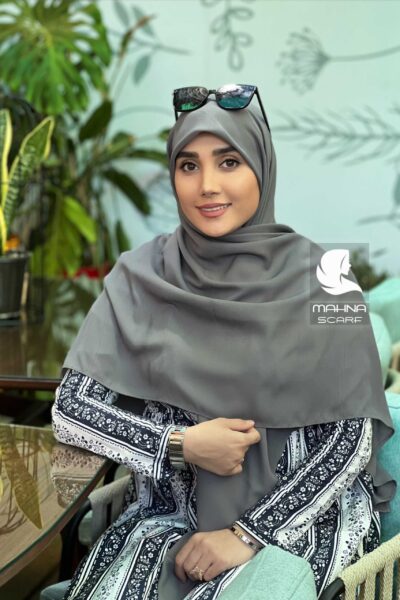 روسری کرپ حریر طوسی تیره