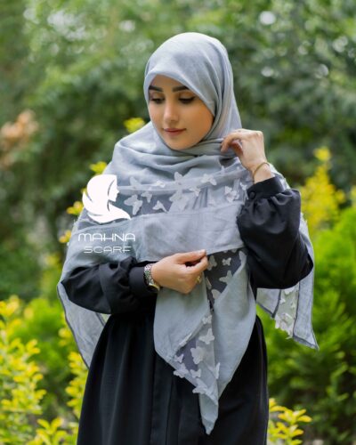 روسری بهارناز پروانه ای طوسی