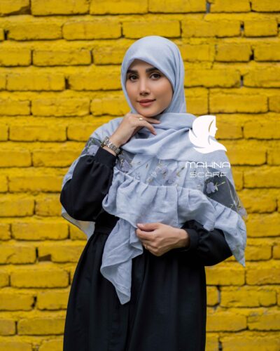 روسری بهارناز چیندار نقرآبی