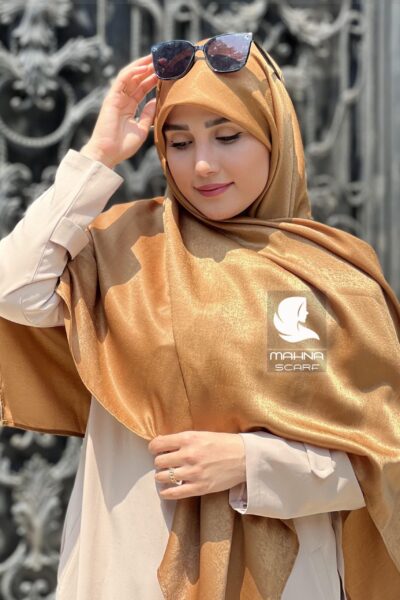 روسری ساتن ابریشم قهوه ای روشن - کوپرا