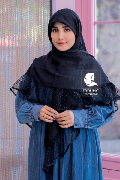 روسری توردار چیندار خالخالی مشکی