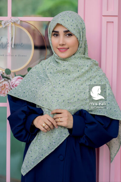 روسری وال نخی ژاکارد گلدار سبز