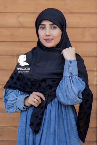 روسری توردار مشکی گلدیس طرح پروانه
