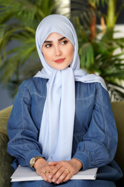 روسری کرپ حریر آبی شاین