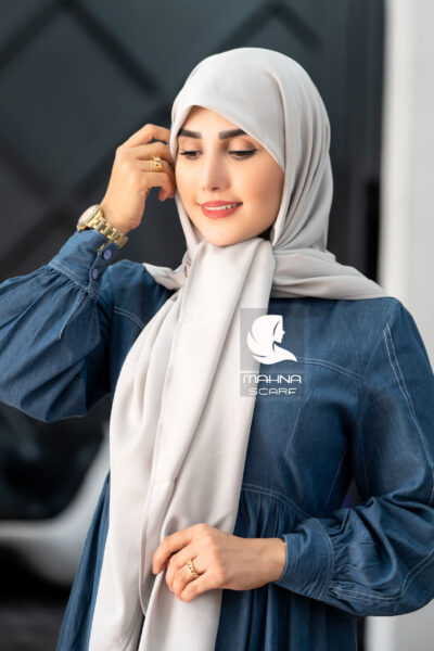 روسری کرپ حریر طوسی روشن شاین