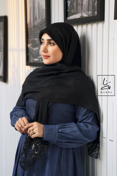 روسری توردوزی مشکی مدل آی ناز کد 2