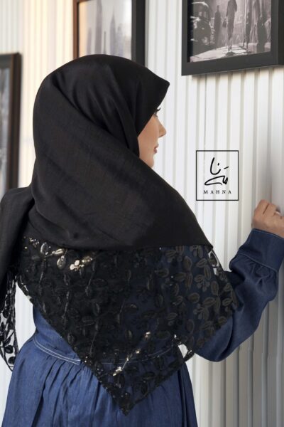 روسری توردوزی مشکی مدل آی ناز