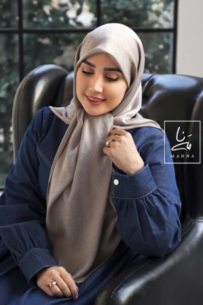روسری ساتن ابریشم رنگ کرم خاکی