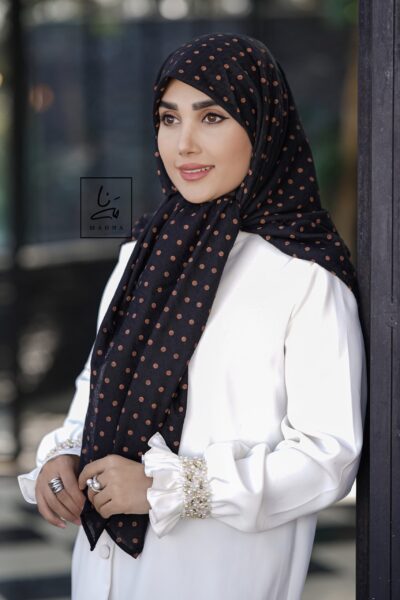 روسری وال نخی ژاکارد خالخالی مشکی