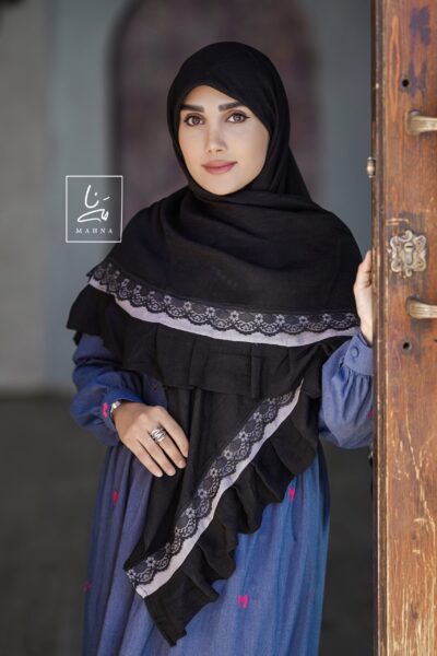 روسری چیندار مشکی مدل فلور
