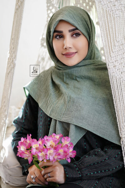 روسری وال نخی سبز سدری