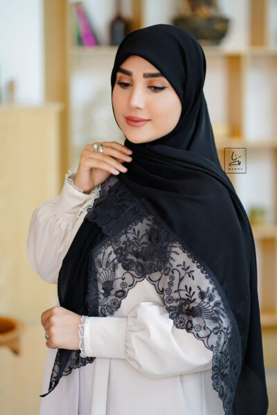 روسری مشکی تور دانتل طرح گل