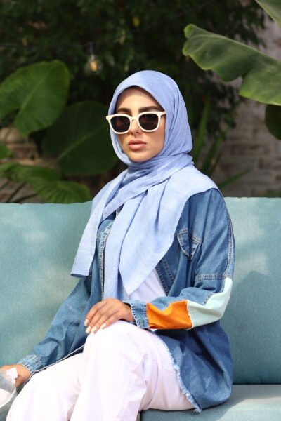 روسری وال نخی آبی آسمانی