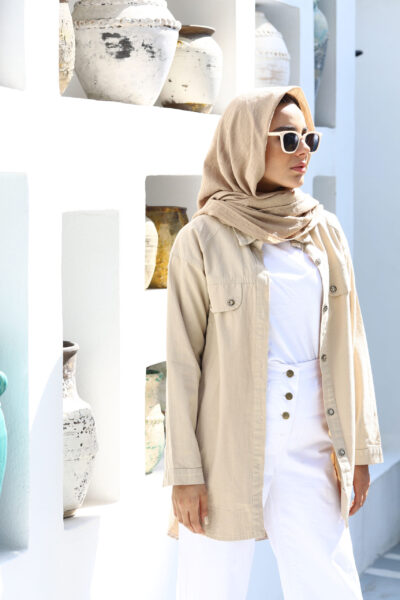 روسری وال نخی کرم تیره