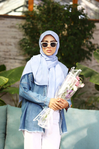 روسری وال نخی آبی آسمانی