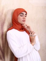 روسری ساتن ابریشم رنگ آجری