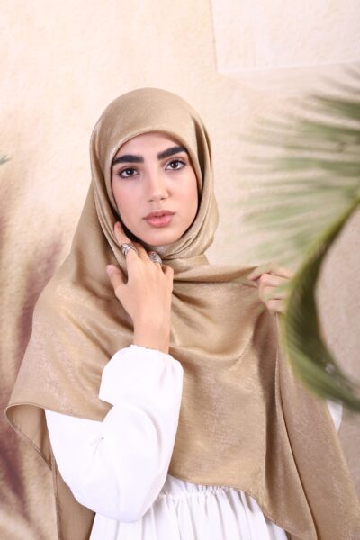 روسری ساتن ابریشم طلایی تیره