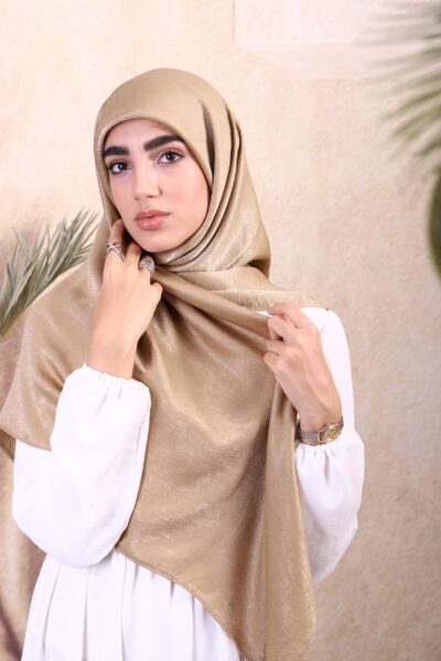 روسری ساتن ابریشم طلایی تیره