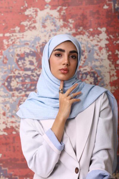 روسری وال نخی آبی یخی