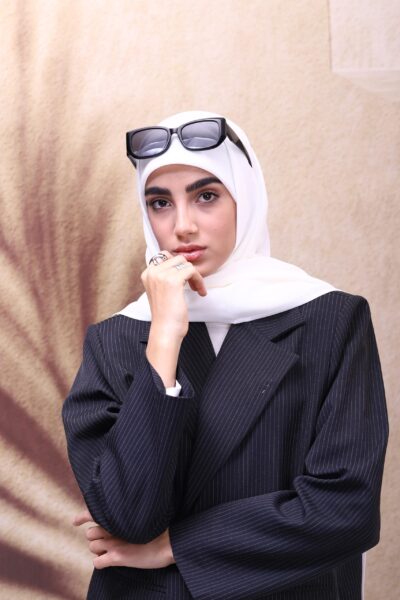 روسری کرپ حریر شاین سفید