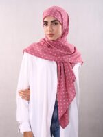 روسری وال نخی ژاکارد خالخالی صورتی تیره