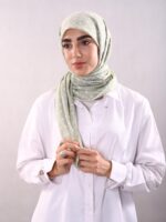 روسری وال نخی ژاکارد خالخالی سبز روشن