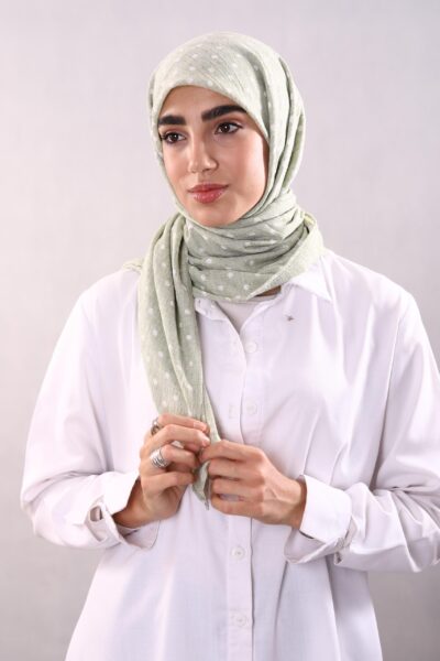 روسری وال نخی ژاکارد خالخالی سبز روشن