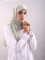 روسری وال نخی ژاکارد خالخالی سبز روشن