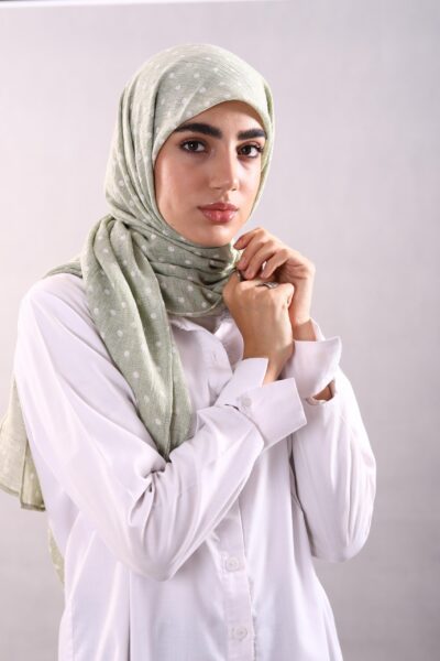 روسری وال نخی ژاکارد خالخالی سبز روشن