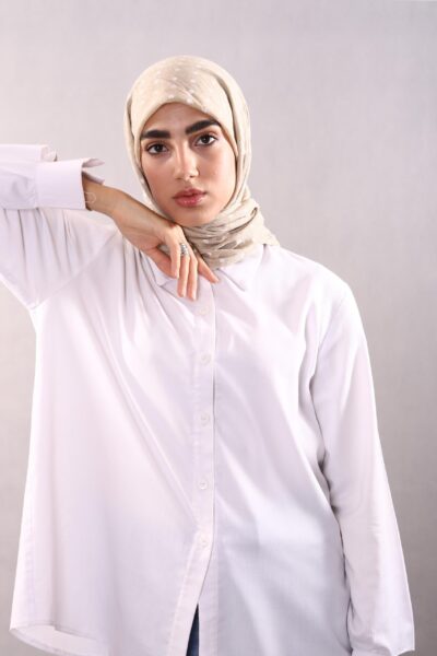 روسری وال نخی ژاکارد خالخالی کرم