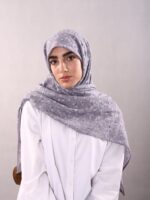 روسری وال نخی ژاکارد گلدار طوسی