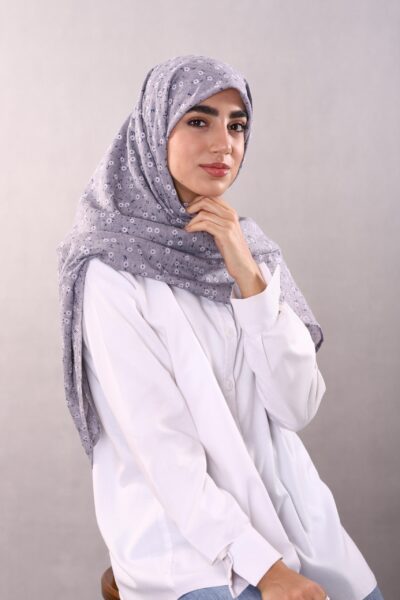 روسری وال نخی ژاکارد گلدار طوسی