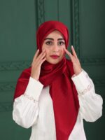 روسری ساتن خطدار زرشکی