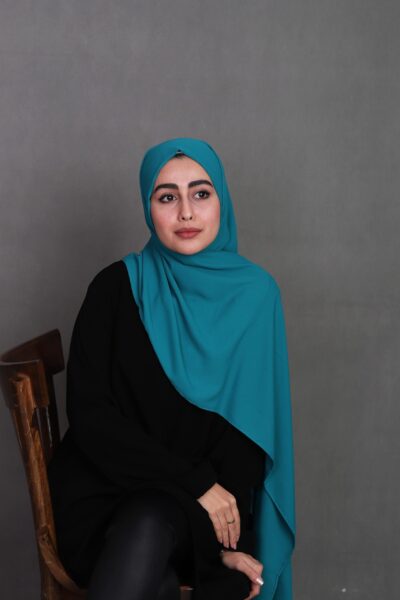 شال کرپ حریر سبز آبی