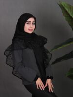 روسری مشکی تور آدامسی چیندار طرح گل