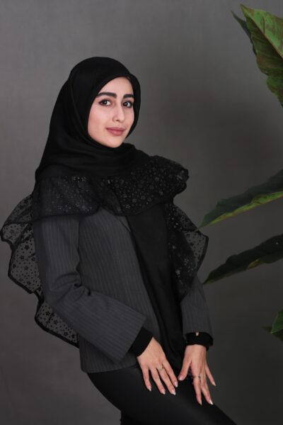 روسری مشکی تور آدامسی چیندار طرح گل