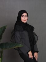 روسری مشکی تور آدامسی چیندار طرح گل
